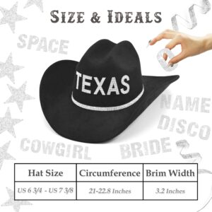 Keilin Black Cowboy Hats for Women Rhinestone Cowgirl Hat Felt Western Hat Nashville Bachelorette Party Disco DIY Cowgirl Outfits (Black)