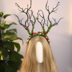 MOSTORY Green Mushroom Branch Headband - Handmade Woodland Hairband Flower Forest Crown for Women Girls Renaissance Mardi Gras Carnival Cosplay Party Photo Shoot