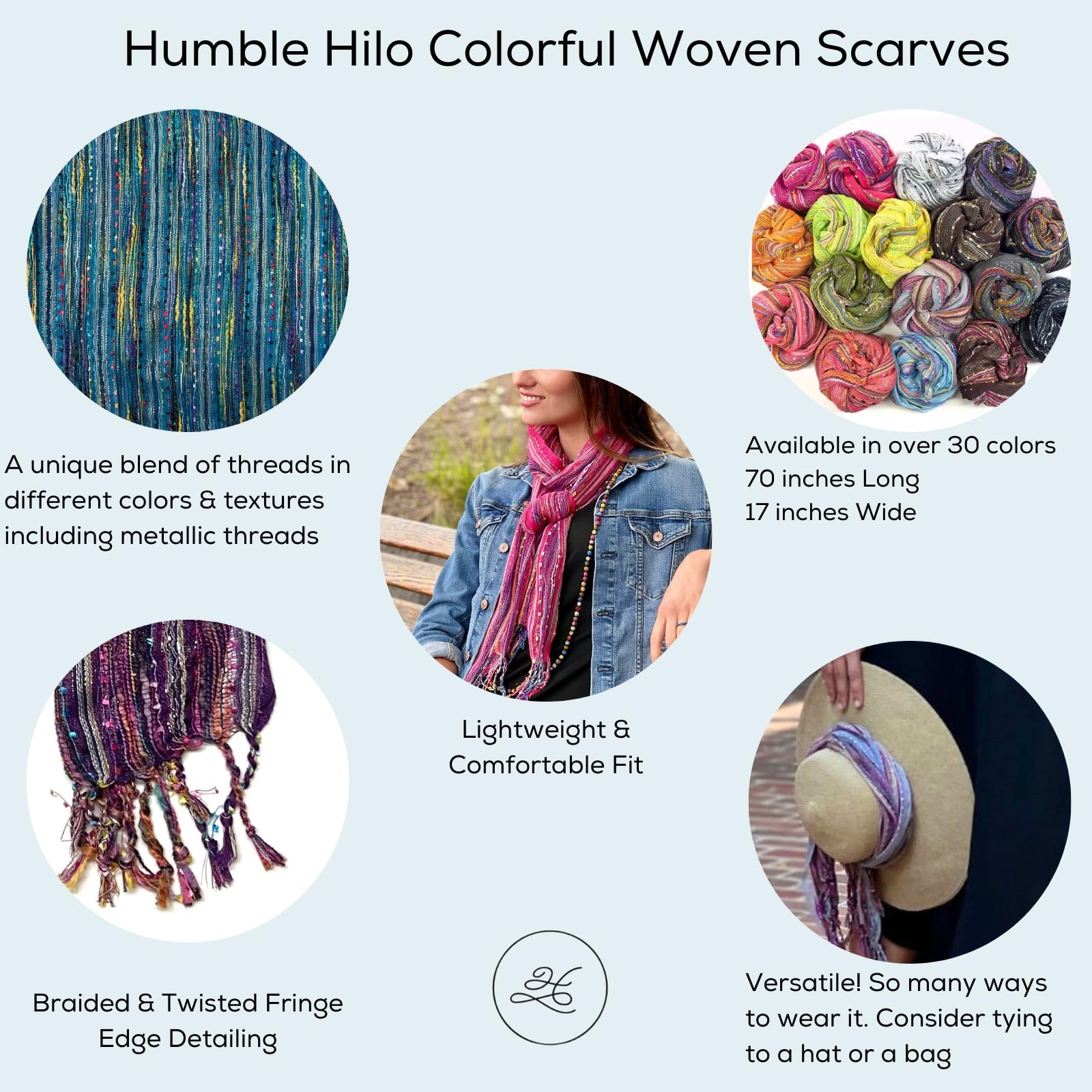 Humble Hilo Multi-Colored Scarf/Shawl for Women Lightweight Head or Neck Scarf (Turquoise (F23))