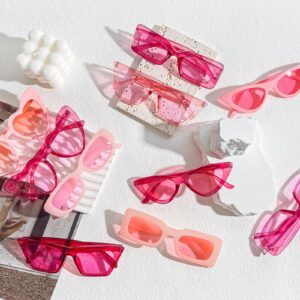 Matcheck 12 Mixed Style Pink Sunglasses Retro Colored Party Glasses Hotpink Solid Clear Color Costume Bulk Eyeglasses Unisex Adult