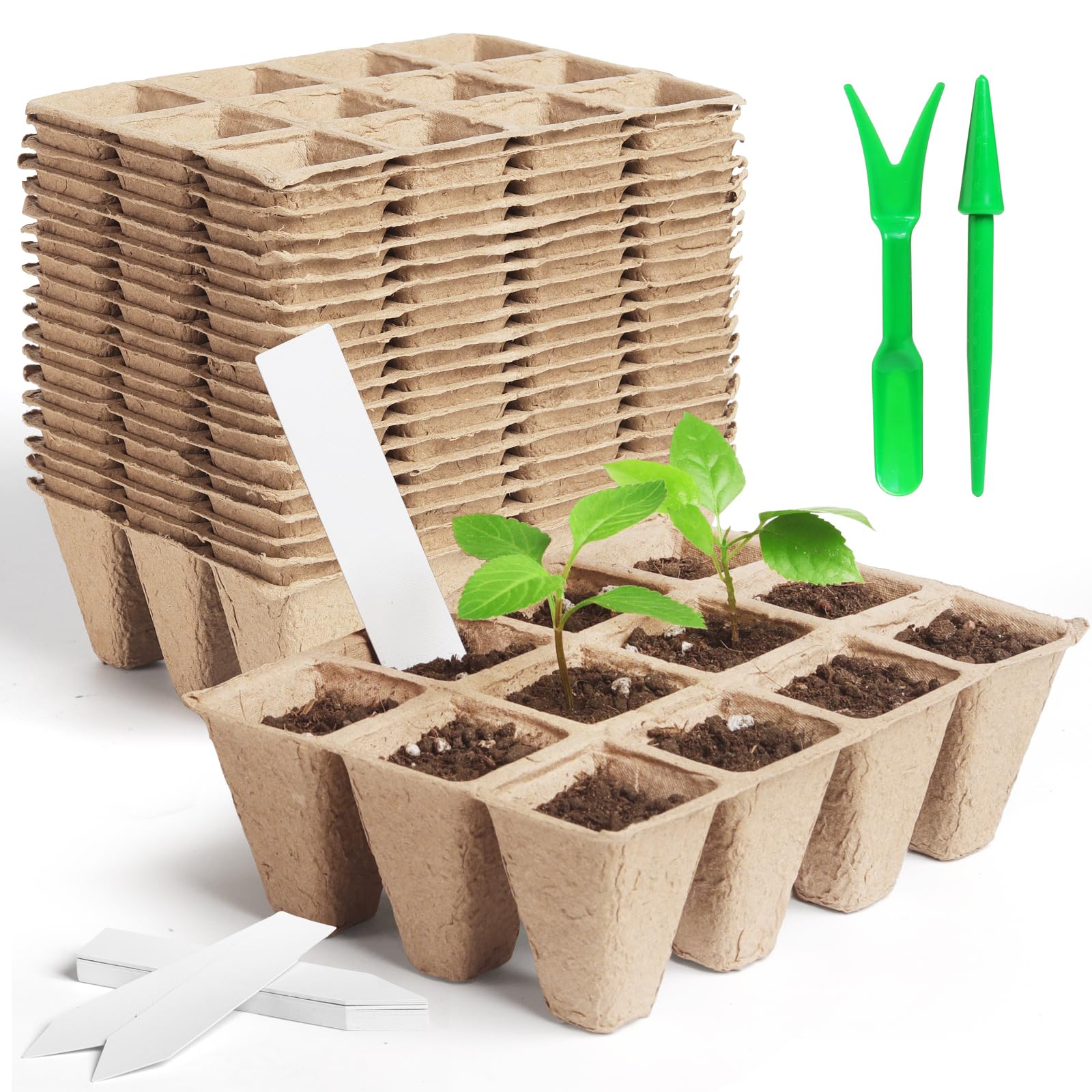 KOAMLY Square Peat Nursery Pots, Biodegradable Herb Seed Nursery Pot Kits, Seedling Pots