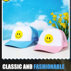 Cozypower 2 Pcs Smile Face Baseball Cap Smile Trucker Hat Mesh Adjustable Baseball Cap Retro Preppy Hats for Women(Blue, Pink, White)