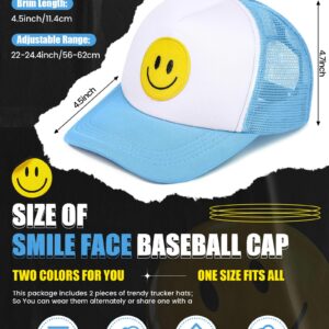 Cozypower 2 Pcs Smile Face Baseball Cap Smile Trucker Hat Mesh Adjustable Baseball Cap Retro Preppy Hats for Women(Blue, Pink, White)