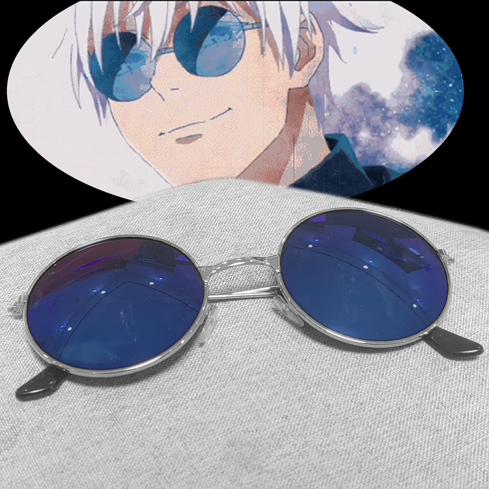 P1PSZ Gojo-Satoru Glasses 2pc Anime Go-jo Satoru Cosplay Sunglasses Blue Eyewear Accessories (8873)