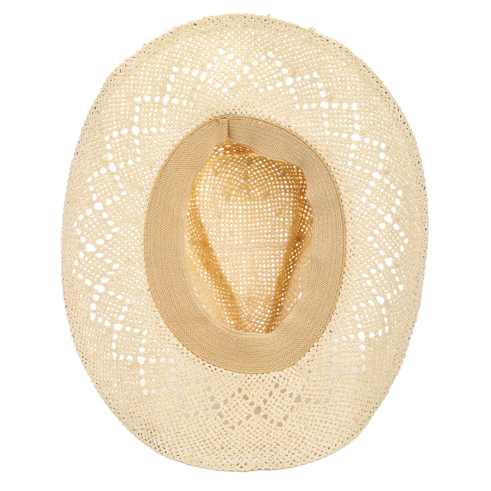 Hiceeden Straw Beach Cowboy Hat for Women, Western Cowboy Hat with Shapable Brim, Woven Sun Hat with Beaded Chain for Men, Beige