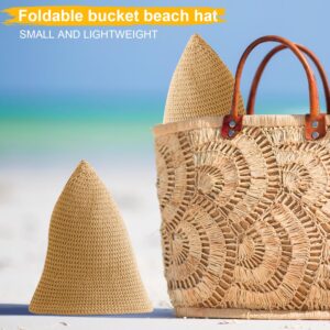 Lightbird Women Woven Bucket Hat, Mesh Beach Sun Hat Foldable Travel Fisherman's Hat Fishing Cap for Spring Summer Fall (Khaki)