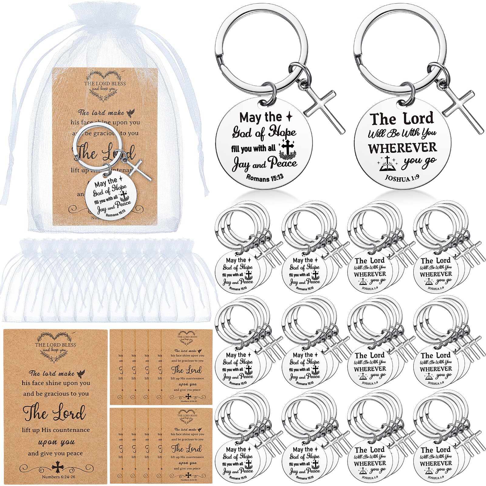 Siifert 50 Set Christian Cross Keychains Bulk Bible Verse Religious Prayer Gifts Keychain for Women Men(Round Style)