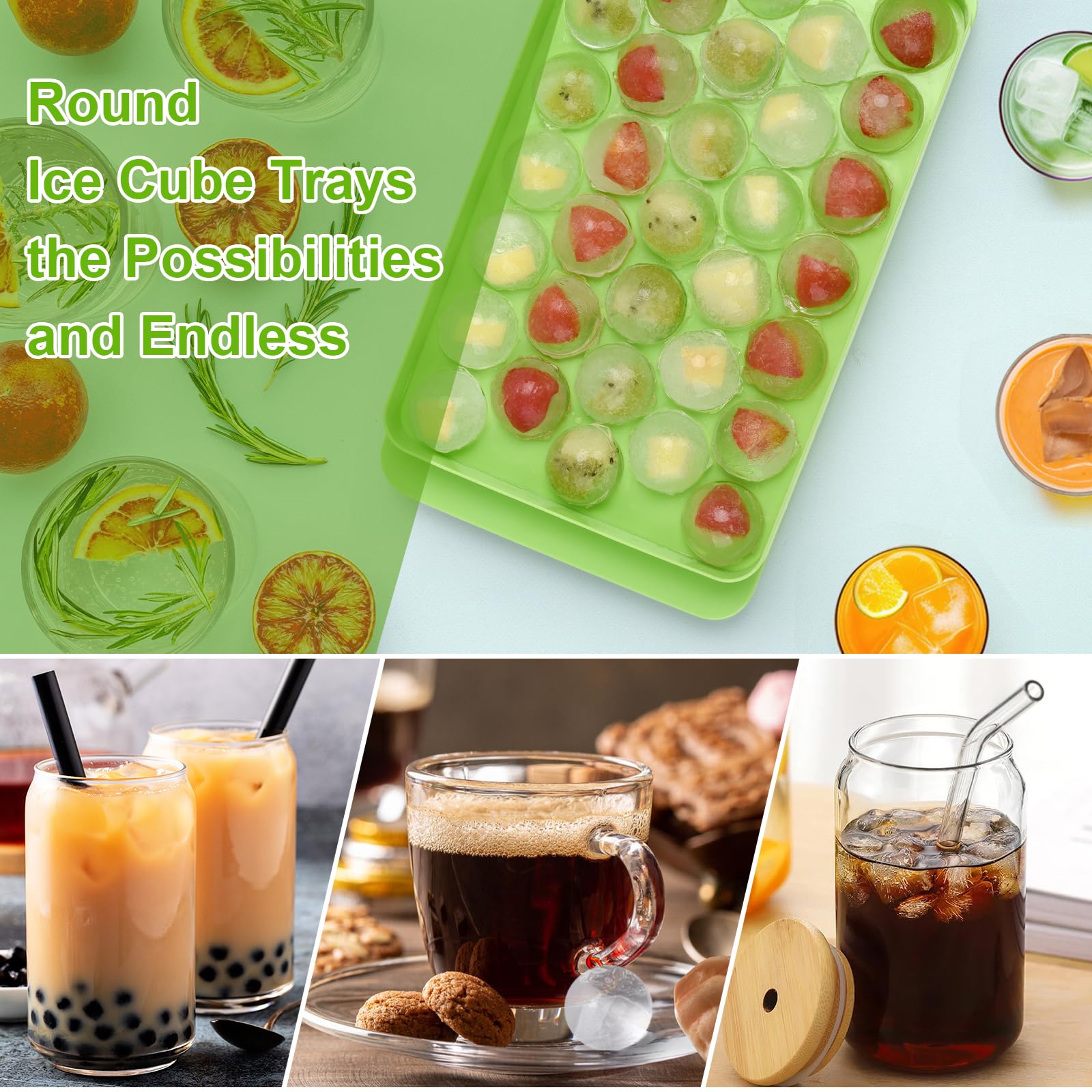 Round Ice Cube Trays for Freezer,1"x33 PCS Round Ice Cube Mold,Small Circle Ice Cube Tray with Lid,Ice Ball Maker Mold Making Sphere Ice Cube Chilling Drinks,Coffee(Round Ice Cube Trays for Freezer)