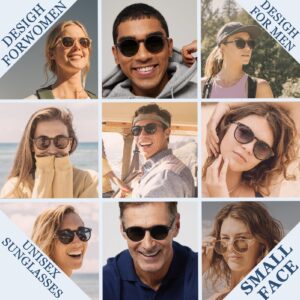 AVAWAY Small Face Round Sunglasses for Womens Polarized Acetate Frame Brown UV Protection Classic Key Hole Category 3 Sun Shades Sunnies