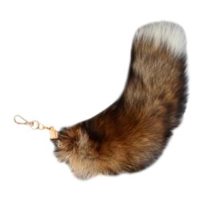 homeemoh Faux Animal Tail Keychain Fluffy Faux Fur Tail Pendant 15.75 Inch Long Tail Charms Keyring Holder for Handbag Backpack (Brown - Black)