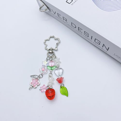 AGEN KGEN Aesthetic Y2K keychains Cute Butterfly Star Strawberry Bear Guitar Keychains for Women Keychain Charms Bag Purse Phone Charms Pendant Gifts (1x Red Strawberry)