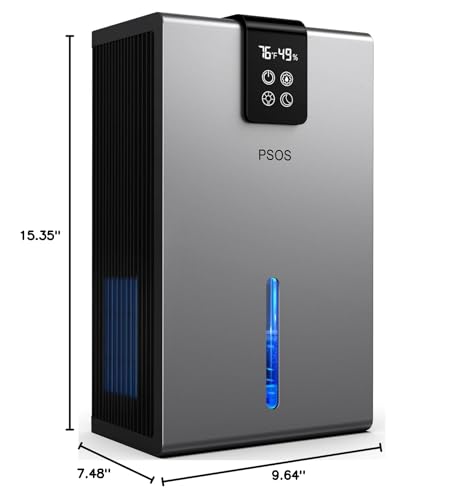 PSOS Dehumidifier, 98 OZ Tank Capacity, Dehumidifiers with Auto Shut Off, Quiet Operation,Portable Dehumidifier for Home, Basement, Bedroom, 890 sq.ft Coverage Area