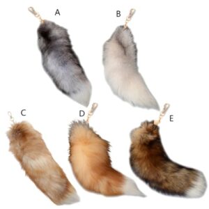 homeemoh Faux Animal Tail Keychain Fluffy Faux Fur Tail Pendant 15.75 Inch Long Tail Charms Keyring Holder for Handbag Backpack (Brown - Black)