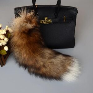 homeemoh Faux Animal Tail Keychain Fluffy Faux Fur Tail Pendant 15.75 Inch Long Tail Charms Keyring Holder for Handbag Backpack (Brown - Black)