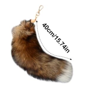 homeemoh Faux Animal Tail Keychain Fluffy Faux Fur Tail Pendant 15.75 Inch Long Tail Charms Keyring Holder for Handbag Backpack (Brown - Black)