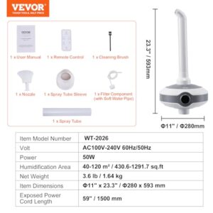 VEVOR Humidifier for Large Room 1291.7 sq ft, Industrial Commercial Humidifier 560ml/h Output, Auto Shut-Off Ultrasonic Cool Mist Humidifiers for Home Greenhouse Indoor Planting Warehouse Office