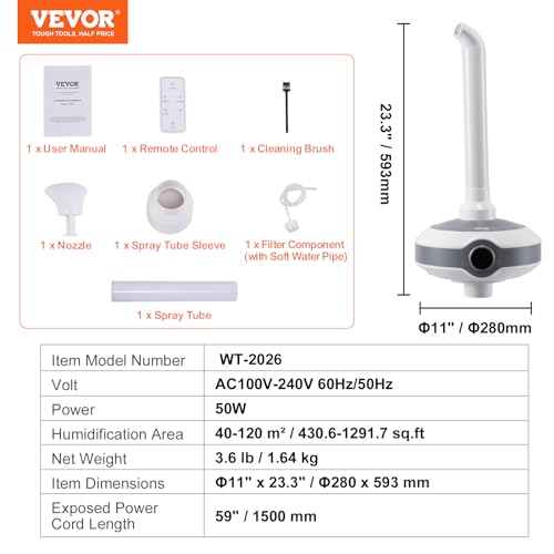 VEVOR Humidifier for Large Room 1291.7 sq ft, Industrial Commercial Humidifier 560ml/h Output, Auto Shut-Off Ultrasonic Cool Mist Humidifiers for Home Greenhouse Indoor Planting Warehouse Office