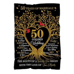 muchnee 50th anniversary blanket gifts, gift for 50th wedding anniversary, 50 golden wedding anniversary couple gifts for husband wife dad mom grandparents blanket throws 60"x50", 50 years of marriage