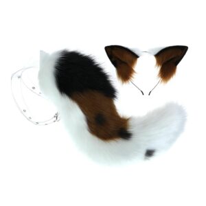 ttyao reii fluffy dog ears headband animal ears headband puppy ears with tail for cosplay party headdress costume accessories (brown white)