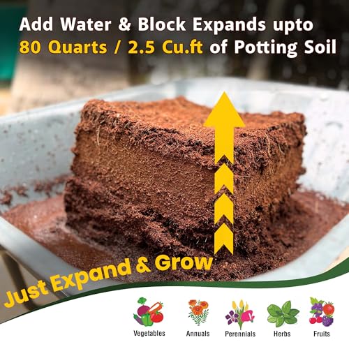 Gro-Med Coco Coir Block - 10lb Compressed Coir Fiber Brick Enriched NPK Expands Upto 80 Quarts-Organic Potting Soil for Flowers, Herbs,Low EC Planting-Growing Medium for Gardening-Seed Starter Soil