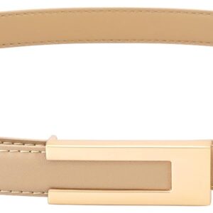 BAOKELAN Women Leather Belt Skinny Waist Belts for Dress Thin Waist Belt with Gold Buckle for Jeans Pants Apricot