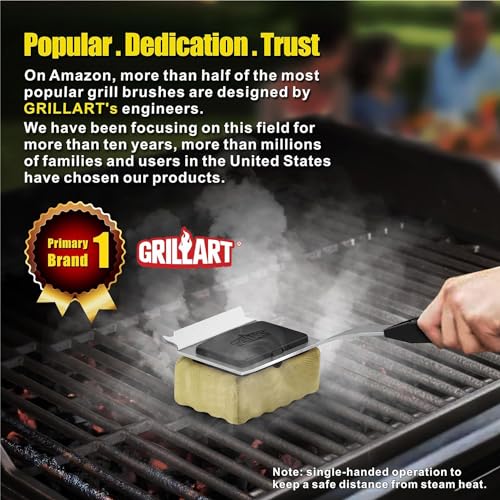 GRILLART Grill Brush Bristle Free, Replaceable BBQ Cleaning Head (No Handle), Safe Replacement Cleaning Pad for Cast Iron/Stainless-Steel Grates - Black