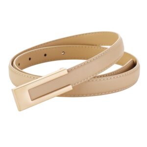 BAOKELAN Women Leather Belt Skinny Waist Belts for Dress Thin Waist Belt with Gold Buckle for Jeans Pants Apricot