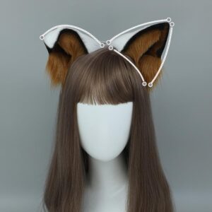 TTYAO REII Fluffy Dog Ears Headband Animal Ears Headband Puppy Ears with Tail for Cosplay Party Headdress Costume Accessories (Brown White)