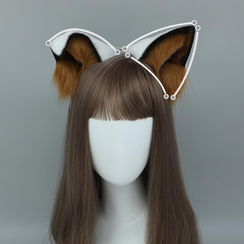 TTYAO REII Fluffy Dog Ears Headband Animal Ears Headband Puppy Ears with Tail for Cosplay Party Headdress Costume Accessories (Brown White)