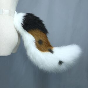 TTYAO REII Fluffy Dog Ears Headband Animal Ears Headband Puppy Ears with Tail for Cosplay Party Headdress Costume Accessories (Brown White)