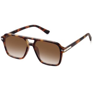 fozono retro aviator sunglasses for women men trendy classic square 70s 80s 90s vintage shades double bridge aviators fzn813 brown tortoise/gradient brown