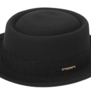 Classic 1920s Pure-Wool Roll-Brim Pork- Pie Fedora-Hat Men Women - Crushable Short-Brim Church Hat Boater-Hat Black