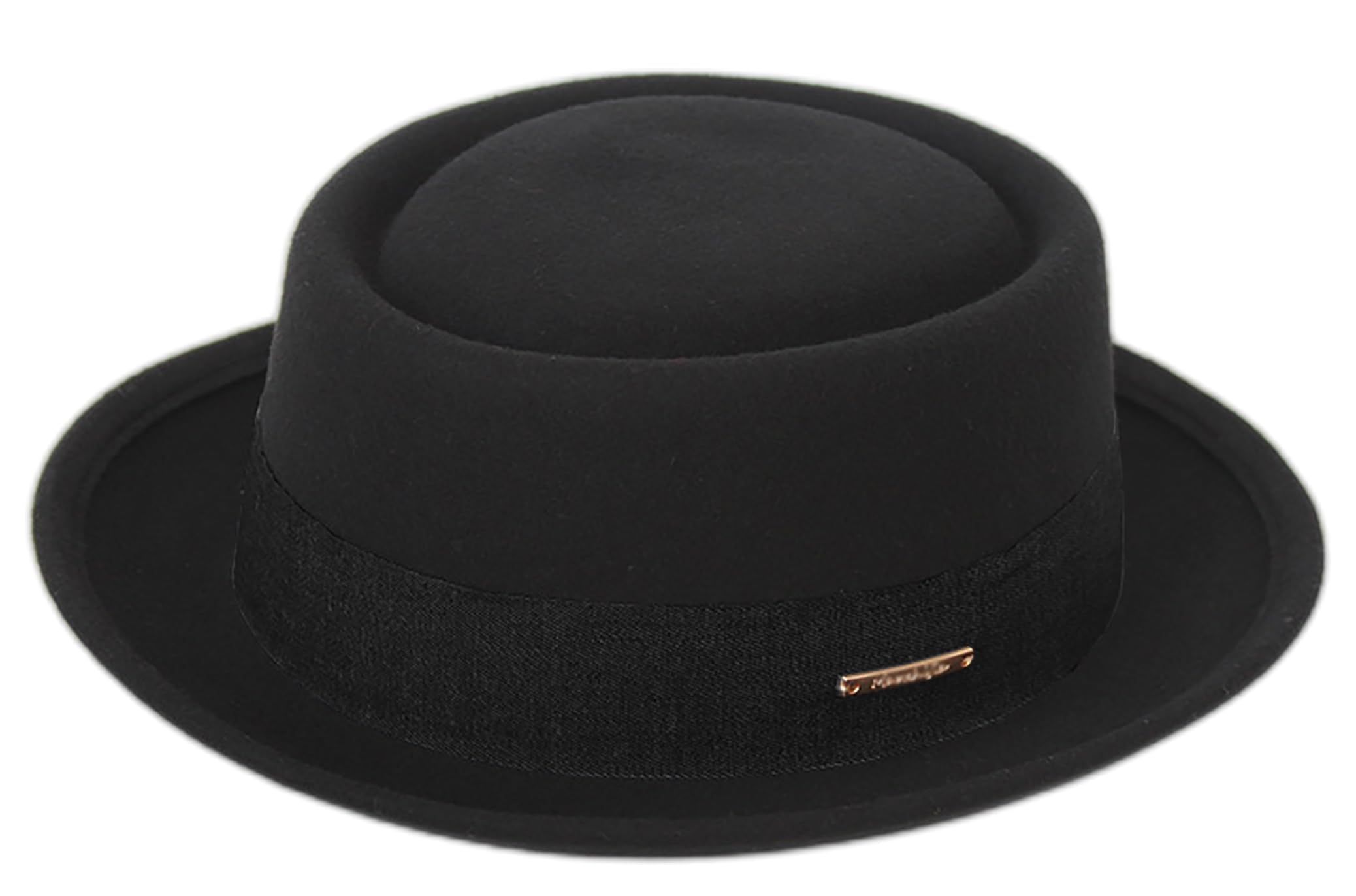 Classic 1920s Pure-Wool Roll-Brim Pork- Pie Fedora-Hat Men Women - Crushable Short-Brim Church Hat Boater-Hat Black