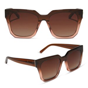 DIFF Bella II Oversized Square Sunglasses for Women UV400 Protection, Taupe Ombre Crystal + Brown Gradient Polarized