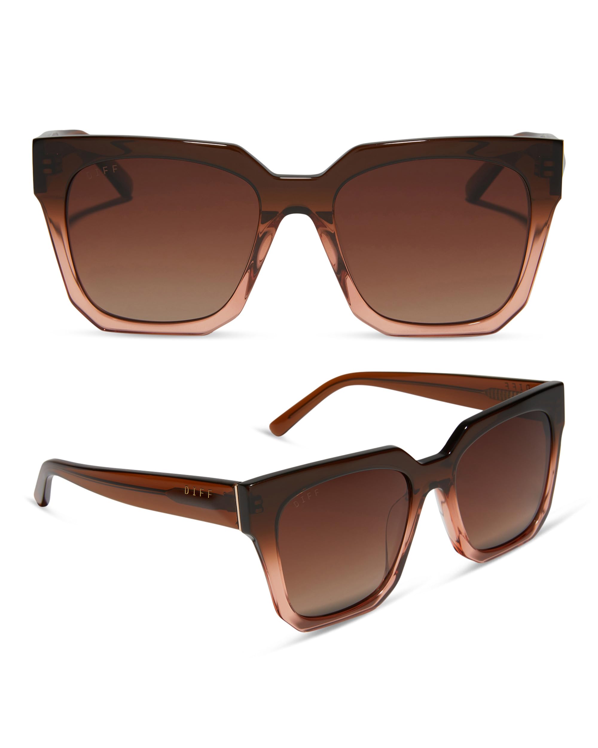 DIFF Bella II Oversized Square Sunglasses for Women UV400 Protection, Taupe Ombre Crystal + Brown Gradient Polarized