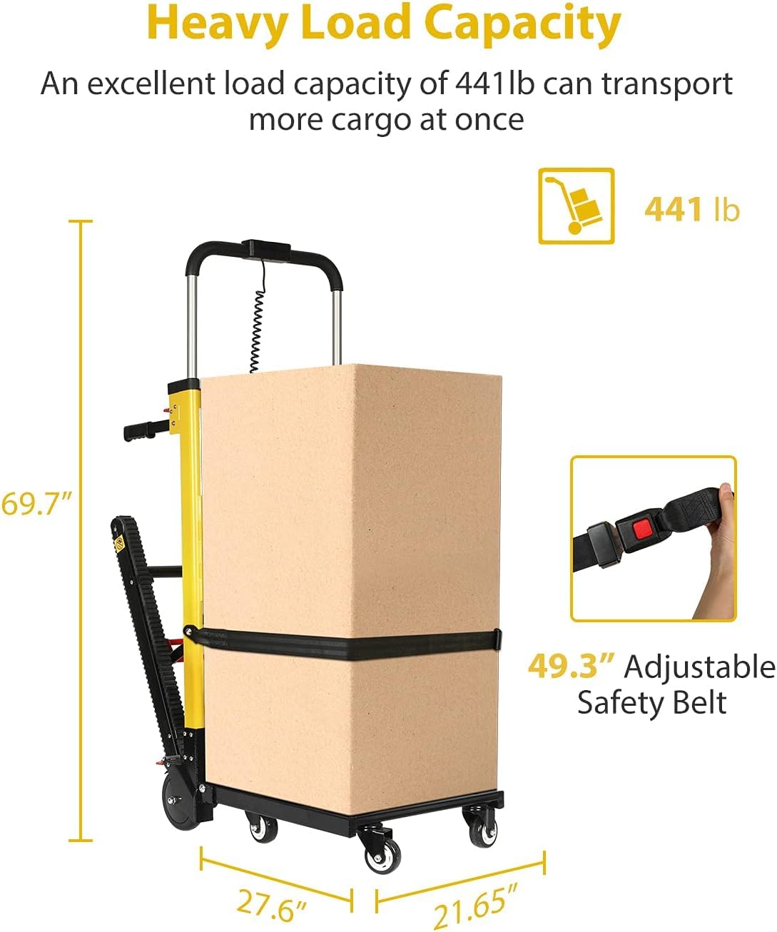 Electric Stair Climbing Hand Trucks Dolly Cart - Load 441 lb - Heavy Duty Folding Stair Climber Cart Hand Trolley - with 6 Wheels - Motor Battery Powered for Furniture Goods Moving