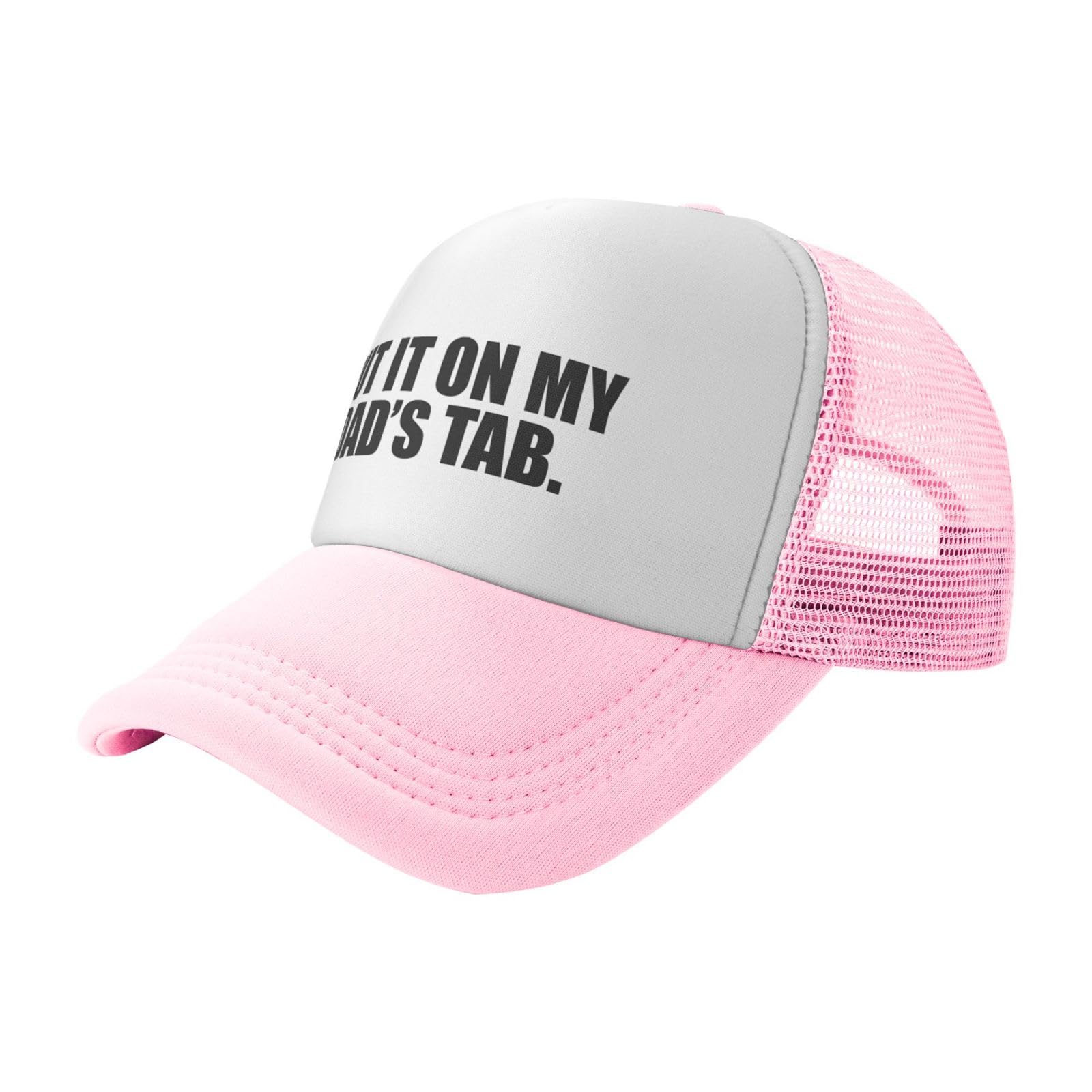 Put It On My Dad's Tab Trucker Hat Unisex Adult Hats Adjustable Cap for Men and Women Classic Fishing Caps Pink