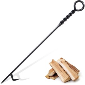 fire poker for fire pit, 40”twisted rope design fireplace poker, heavy duty handmade fire pit poker for campfire wood stove firewood log coals, outdoor and indoor fireplace fire pit tools