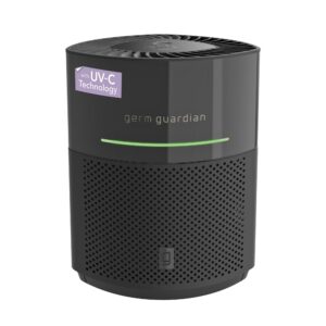 germguardian airsafe+ intelligent air purifier with 360° hepa 13 filter, captures 99.97% of pollutants, wildfire smoke, large rooms, air quality sensor, uvc light, zero ozone verified, black, ac3000b