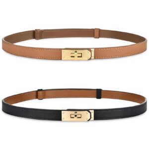 ANHAISHUILV Women's Skinny Leather Belt with Adjustable Golden Turn-Lock Buckle - Ideal for Dresses, Jeans, and Coats