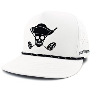 golf hat | funny pirate flag logo | adjustable golf hat | hat for men | golf gift for men (polyester, high profile white)