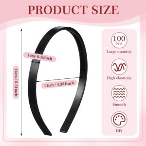 XunYee Hairband, 100 Pcs Plastic Headbands with Teeth, Plain Headbands for Women Girls, DIY Hair Accessories, Black, 10 mm