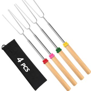 4pcs smores sticks for tabletop fire pit long 32 inch, s'mores skewers kit marshmallow roasting sticks hot dog fork, camping essentials smores maker gear outdoor campfire cooking accessories