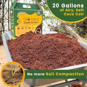 Gro-Med Coco Coir Block - 10lb Compressed Coir Fiber Brick Enriched NPK Expands Upto 80 Quarts-Organic Potting Soil for Flowers, Herbs,Low EC Planting-Growing Medium for Gardening-Seed Starter Soil