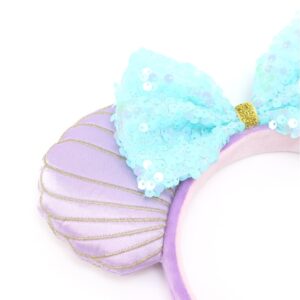 JIAHANG Headband, 3D Mouse Ear Headband with Sequin Bow, Purple Mermaid, Hair Accessory for Women Girls (3D-mermaid)