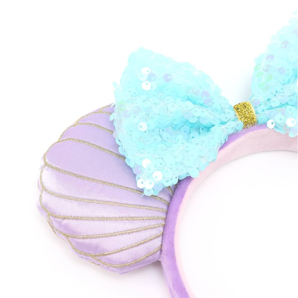 JIAHANG Headband, 3D Mouse Ear Headband with Sequin Bow, Purple Mermaid, Hair Accessory for Women Girls (3D-mermaid)