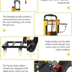 Electric Stair Climbing Hand Trucks Dolly Cart - Load 441 lb - Heavy Duty Folding Stair Climber Cart Hand Trolley - with 6 Wheels - Motor Battery Powered for Furniture Goods Moving