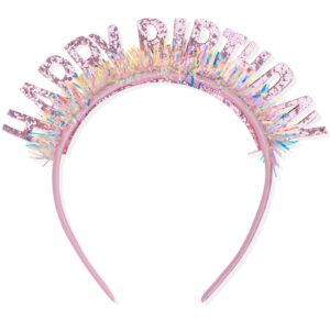 cieher birthday tiara, birthday headband for women and girls, happy birthday decorations and gifts - pink