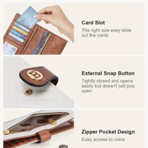 BOSTANTEN Slim Wallet Women Leather RFID Blocking Credit Card Holder Bifold Thin Wallet with Zipper Pocket Beige＆Brown