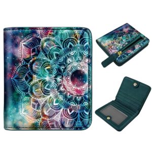 simikol womens small rfid blocking wallet compact bifold pocket cute credit card holder leather coin slot ladies mini purse with id window, mandala nebula